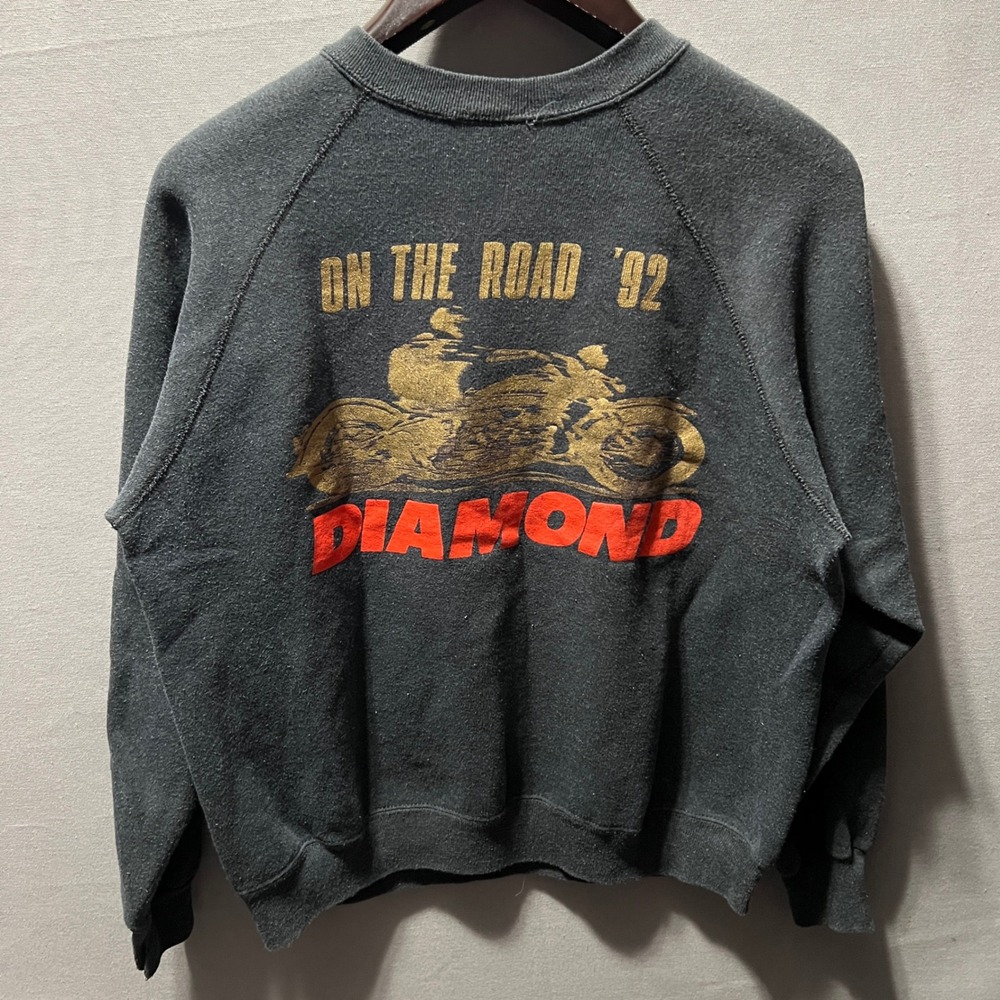 Vintage 1992 Que Diamond Motorcycle Sweatshirt Black Raglan Made in USA Mens